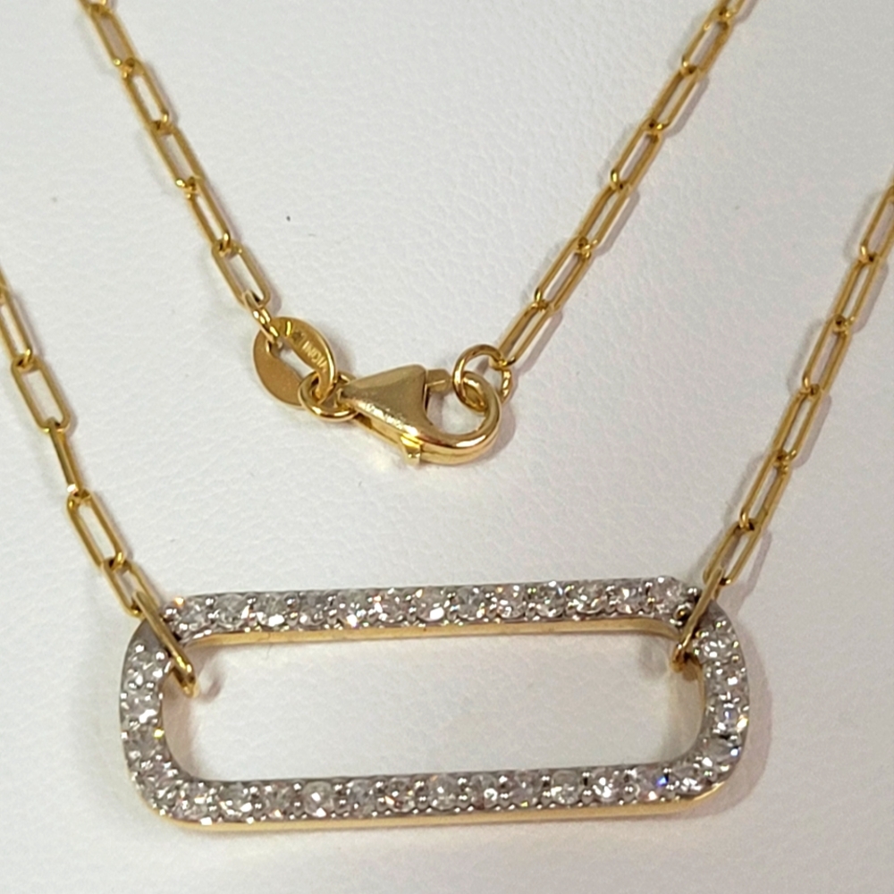 14k Real Gold Paperclip & Diamond Necklace, 18"L. 💌FIRM💌